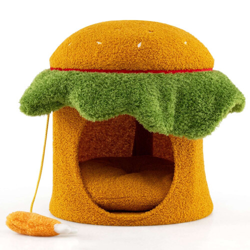 Katzenhöhle, Hamburgerform, Plüschkissen, Orange