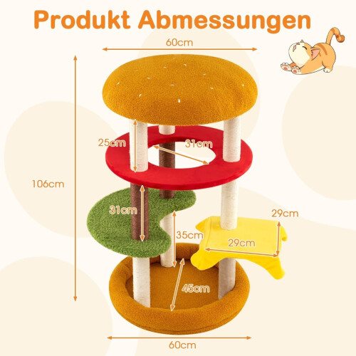 Cat Tree with Sisal Posts, Platforms, and Bed, 106 cm 1