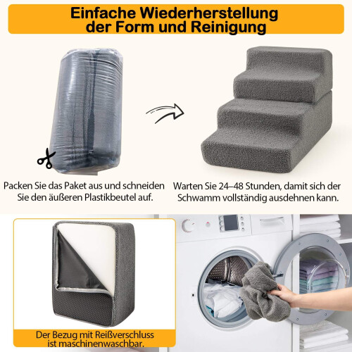 Foam Pet Stairs, 4-Step, Non-Slip, Washable Cover, Gray 2