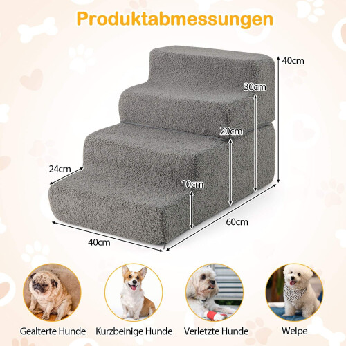 Foam Pet Stairs, 4-Step, Non-Slip, Washable Cover, Gray 1