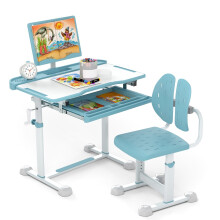 Verstellbares Kinder-Schreibtisch- und Stuhlset mit neigbarer Tischplatte, Blau