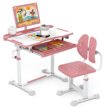 Verstellbares Kinder-Schreibtisch- und Stuhlset mit neigbarer Tischplatte, Rosa