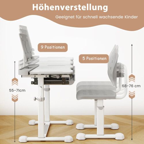 Adjustable Kids Desk and Chair Set with Tilt Top, Grey 2