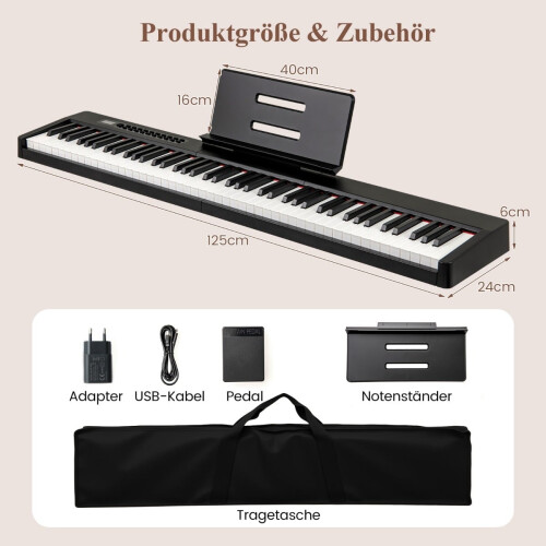88-Tasten-Digitalpiano, Standardgröße, tragbar, schwarz 1
