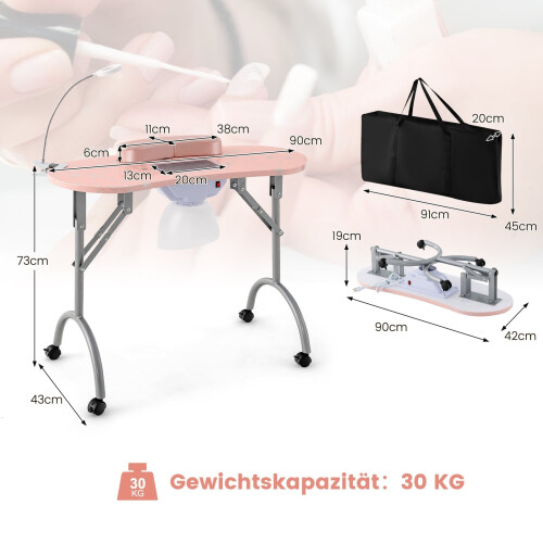Klappbarer Manikürtisch mit Staubabsaugung und LED-Lampe 1