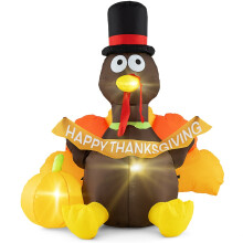 Aufblasbarer Truthahn (150 cm) mit Kürbis, LED-Lichtern, Thanksgiving-Dekoration