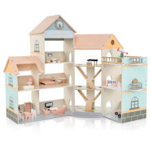 Eckpuppenhaus aus Holz mit rosa Dach, 41 Zubehörteile
