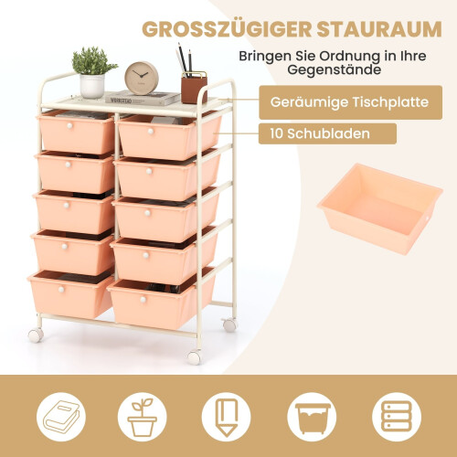 Rollwagen mit 10 Schubladen, rosa, Metallgestell 2