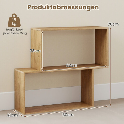 3-Tier Geometric Bookshelf, Freestanding Wood, Natural 1