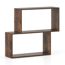 Geometrisches 3-stöckiges Bücherregal aus Holz mit Würfelablagen, Braun