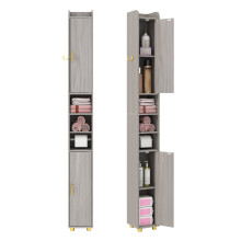 Hoher Badezimmerschrank mit Toilettenpapierhalter und Haken - Grau