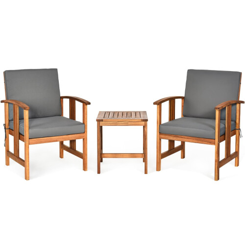 Conjunto de sofá de 3 piezas de madera de acacia con cojines