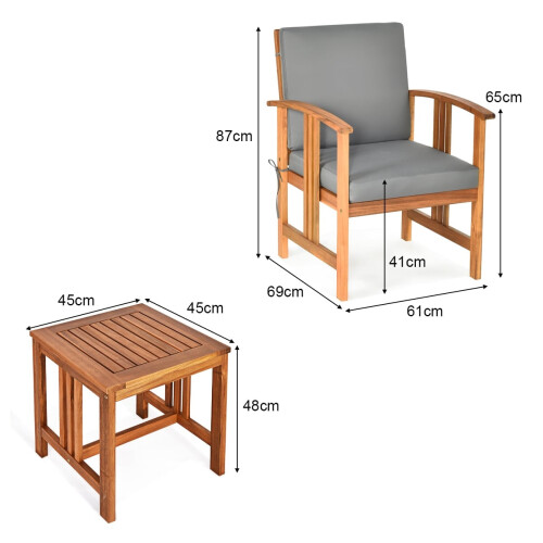 Conjunto de sofá de 3 piezas de madera de acacia con cojines 1