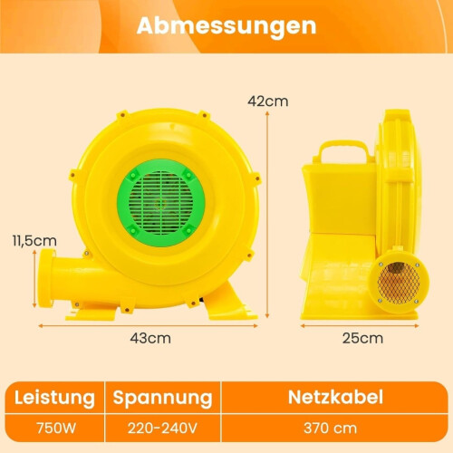 750-W-Aufblasventilator mit Griff und Heringen 1