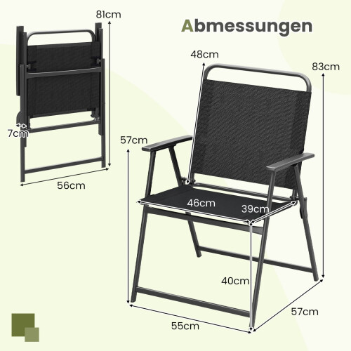 Klappbare Gartenstühle, 2er-Set mit Armlehnen, Schwarz 1