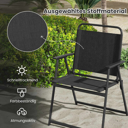 Klappbare Gartenstühle, 2er-Set mit Armlehnen, Schwarz 2