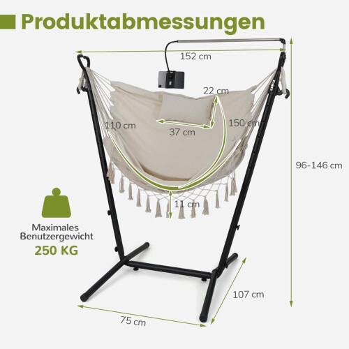 Adjustable Hanging Chair with Stand, Beige, 250kg Capacity 1