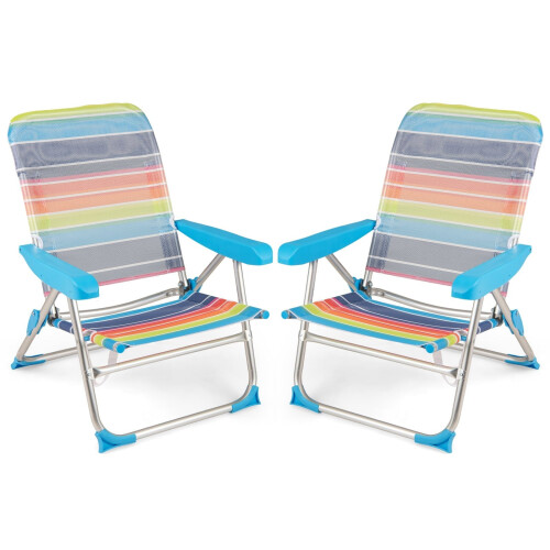 Set de 2 scaune de plajă pliabile, spătar reglabil