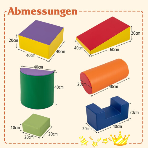 Set de blocuri de joacă din spumă, 6 bucăți – moi, sigure, colorate 1