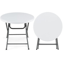 Masă rotundă pliabilă, 81 cm, HDPE rezistentă la intemperii, picioare metalice