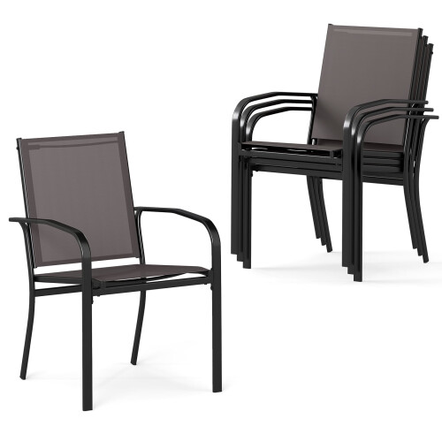 4 scaune de exterior suprapuse, material respirabil, gri