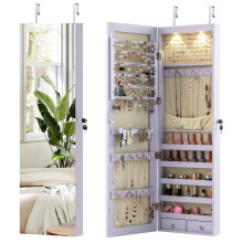 Mobiletto portagioie con luce LED, specchio, chiudibile a chiave, viola