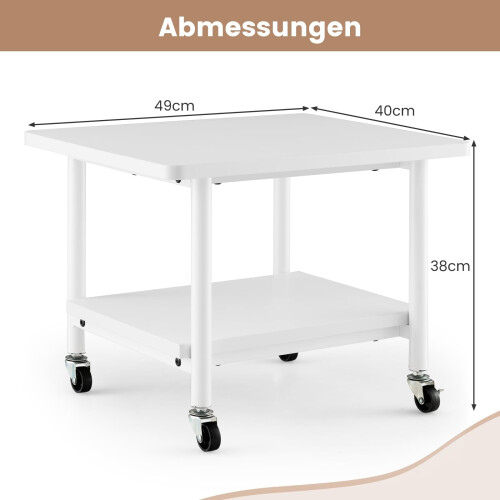Soporte para impresora con 2 niveles y ruedas bloqueables, blanco 1