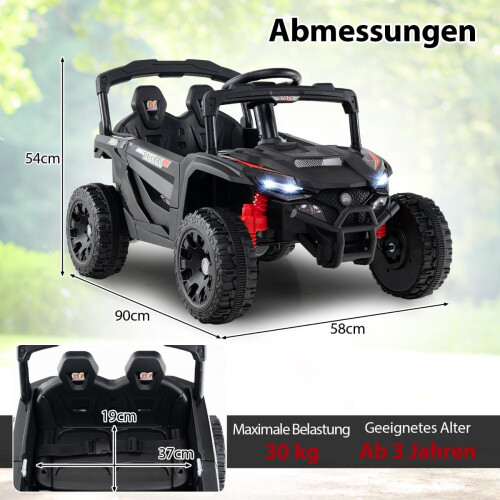 12V Kinder-Elektro-UTV mit Fernbedienung, Schwarz 1