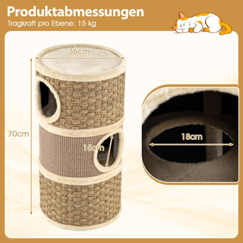 Arbre à chat en sisal et jonc de mer, 3 cachettes, Ø 36 cm 1