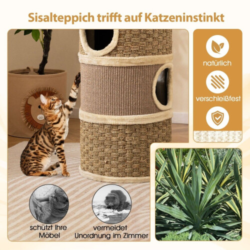 Arbre à chat en sisal et jonc de mer, 3 cachettes, Ø 36 cm 2