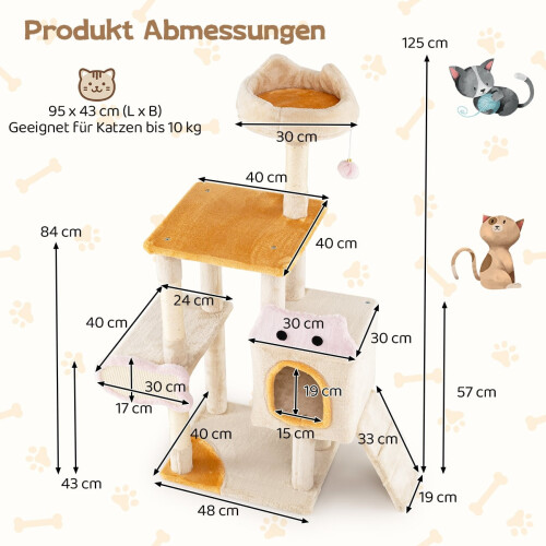 Cat Tree with Fish-Shaped Scratcher, Sisal Posts, Plush Cave 1