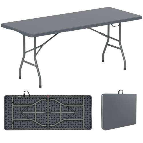 Folding Camping Table, 180x74cm, HDPE Top, Metal Legs