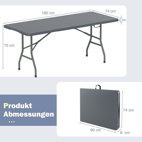 Folding Camping Table, 180x74cm, HDPE Top, Metal Legs 1