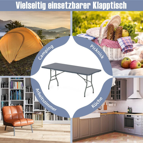 Folding Camping Table, 180x74cm, HDPE Top, Metal Legs 2