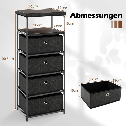 Stoffkommode mit 4 Schubladen, Holzplatte und Ablage. 1
