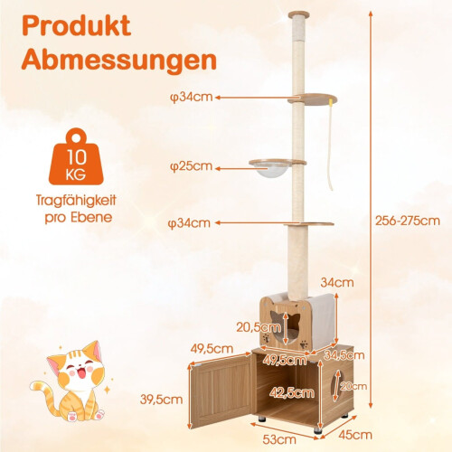 Ceiling-High Cat Tree with Adjustable Height & Litter Box 1