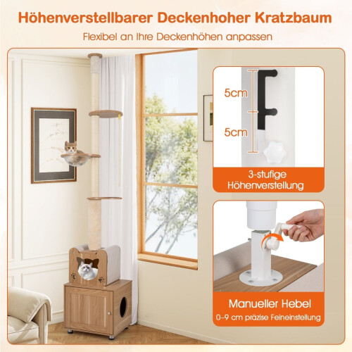 Ceiling-High Cat Tree with Adjustable Height & Litter Box 2