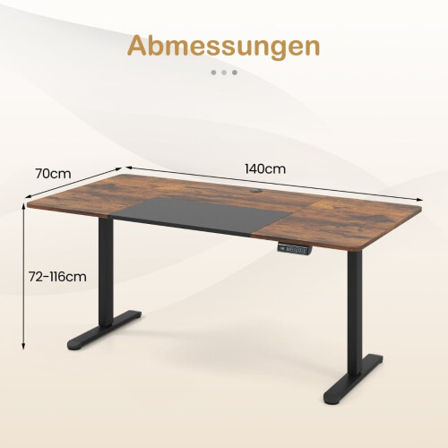 Electric Height Adjustable Standing Desk, 140x70 cm, Brown 1
