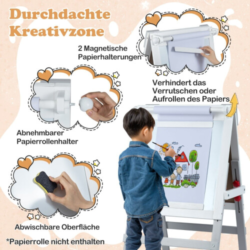 Adjustable Kids Easel with Chalkboard & Whiteboard, Grey 2