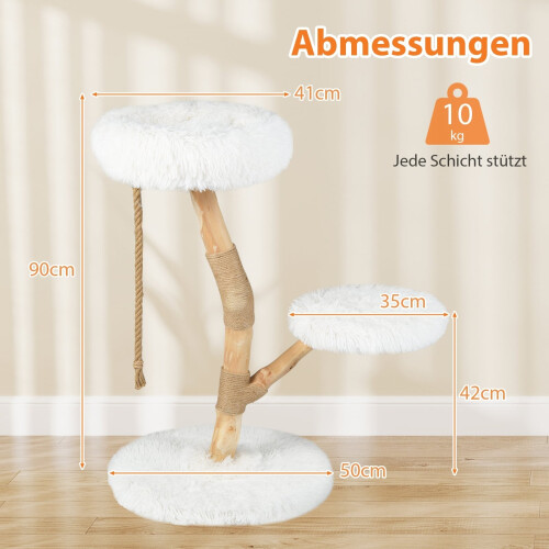 Katzenbaum mit 3 Plüschplattformen, Jute-Stämmen, 90 cm 1