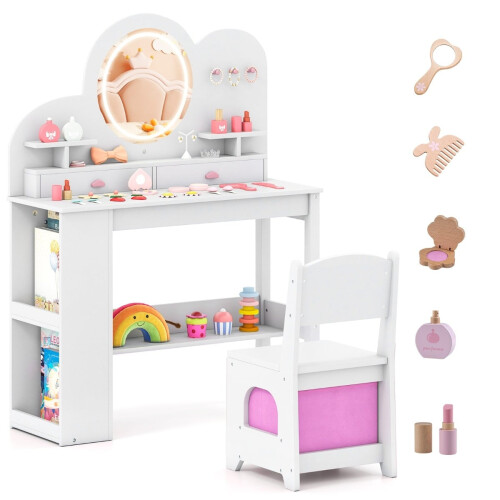 Set da toeletta per bambini con luci, specchio e sedia