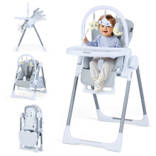 Chaise haute bébé réglable et pliable avec tablette, gris clair