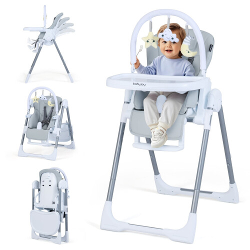 Chaise haute bébé réglable et pliable avec tablette, gris clair