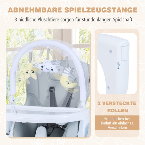 Chaise haute bébé réglable et pliable avec tablette, gris clair 2