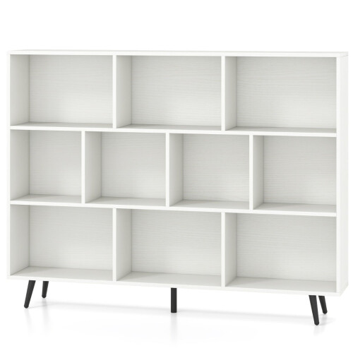 Libreria a 3 ripiani, gambe in legno, 140 cm, antiribaltamento