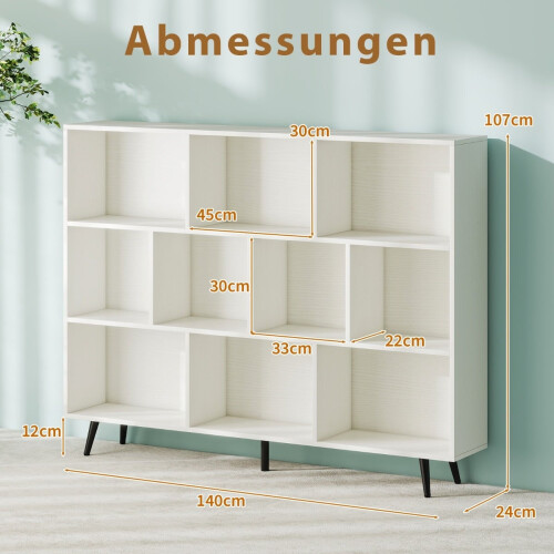 Libreria a 3 ripiani, gambe in legno, 140 cm, antiribaltamento 1