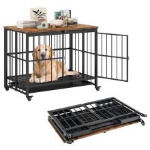 Cage pliable pour chien avec plateau, roulettes et porte verrouillable