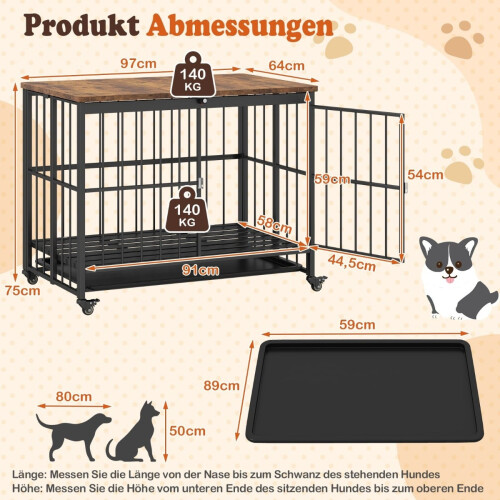 Foldable Dog Crate with Tray, Wheels & Locking Door 1