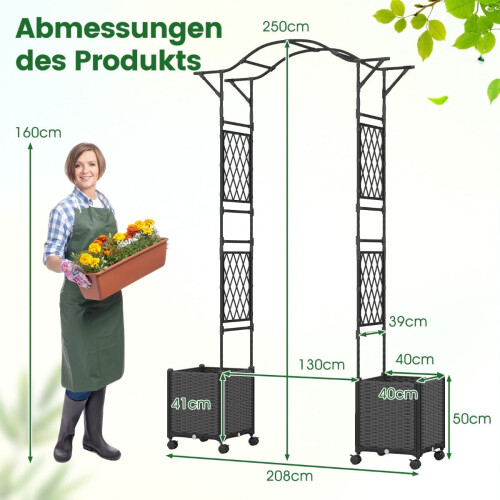 Garden Arch with Self-Watering Planters, Metal & PP, 250cm 1