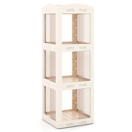 3-Tier Rotating Bookshelf, Foldable, Non-Slip, White